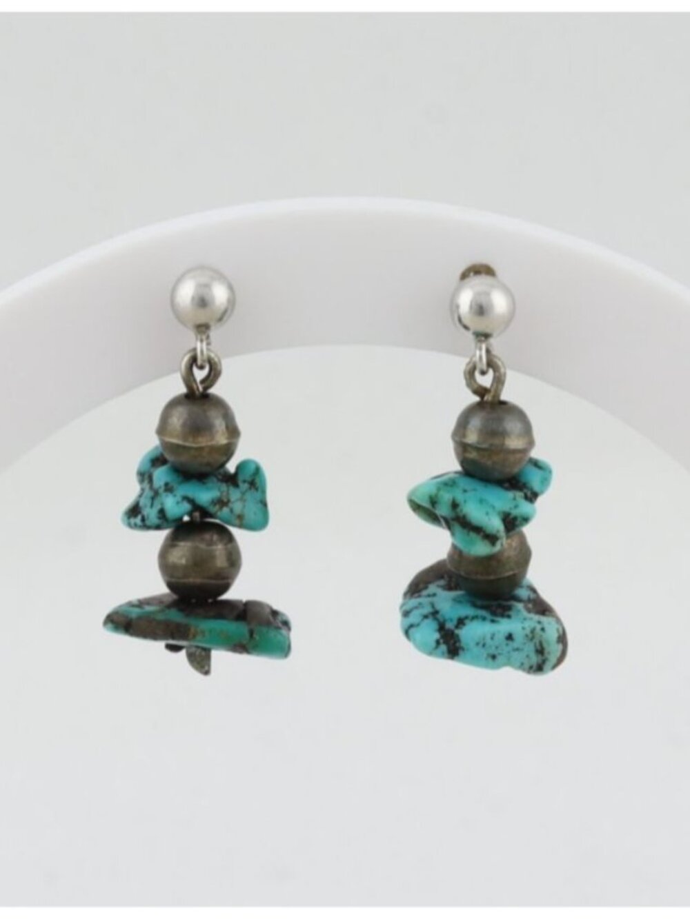 Sterling Silver Natural Turquoise Nugget Earrings Dangle Drop 1" x 1/2" inch